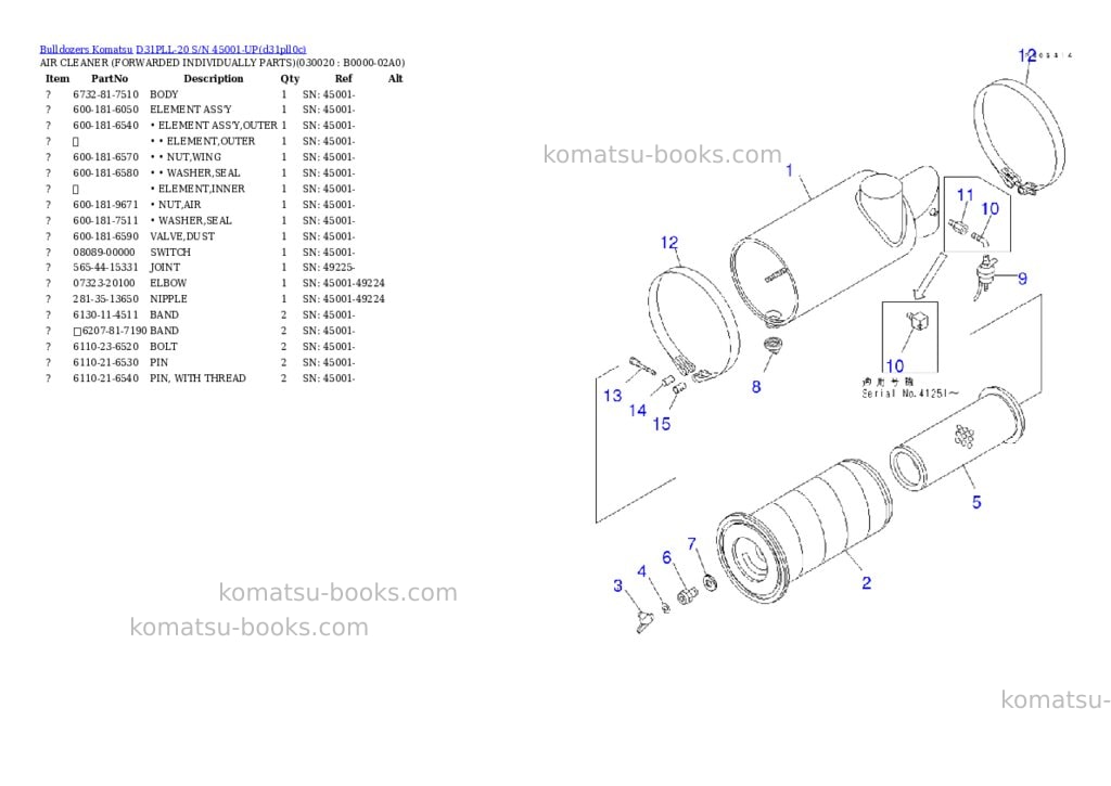 Komatsu D31PLL-20 S/N 45001-UP Parts catalog cover