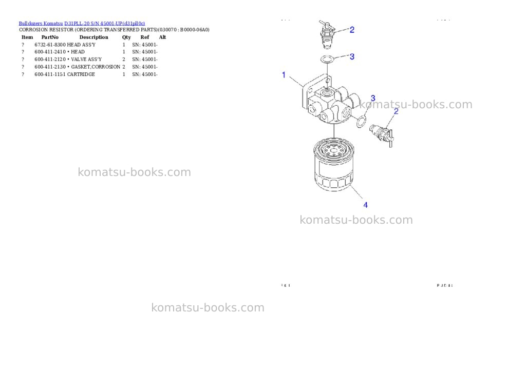 Komatsu D31PLL-20 S/N 45001-UP Parts catalog cover Page 6