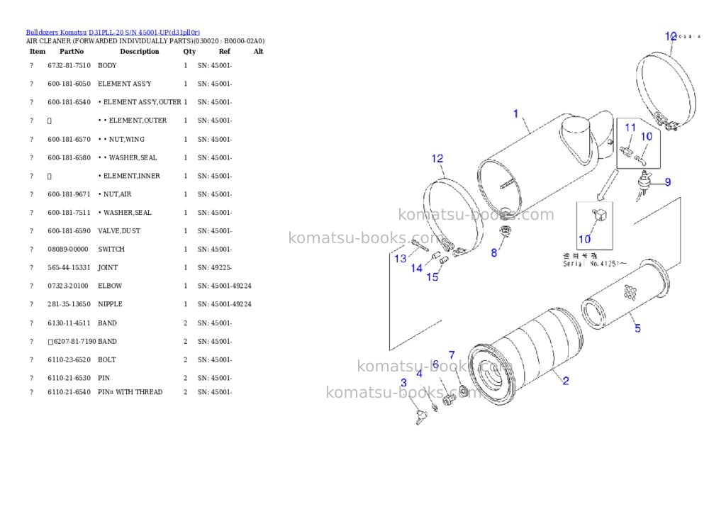 Komatsu d31pll-20 s/n 45001-up Parts catalog cover