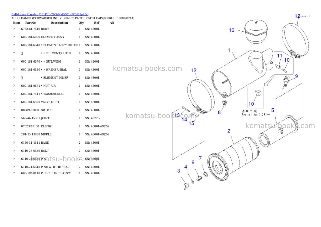 Komatsu d31pll-20 s/n 45001-up Parts catalog cover Page 3