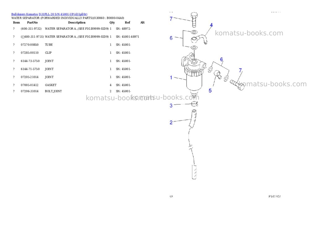 Komatsu d31pll-20 s/n 45001-up Parts catalog cover Page 5
