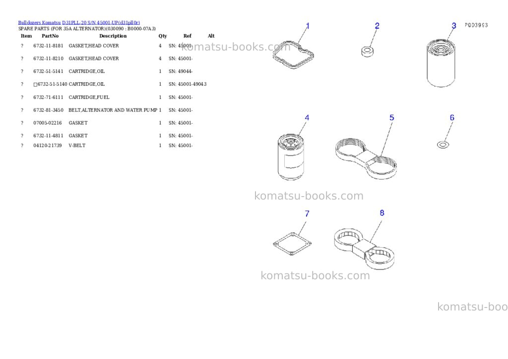 Komatsu d31pll-20 s/n 45001-up Parts catalog cover Page 8