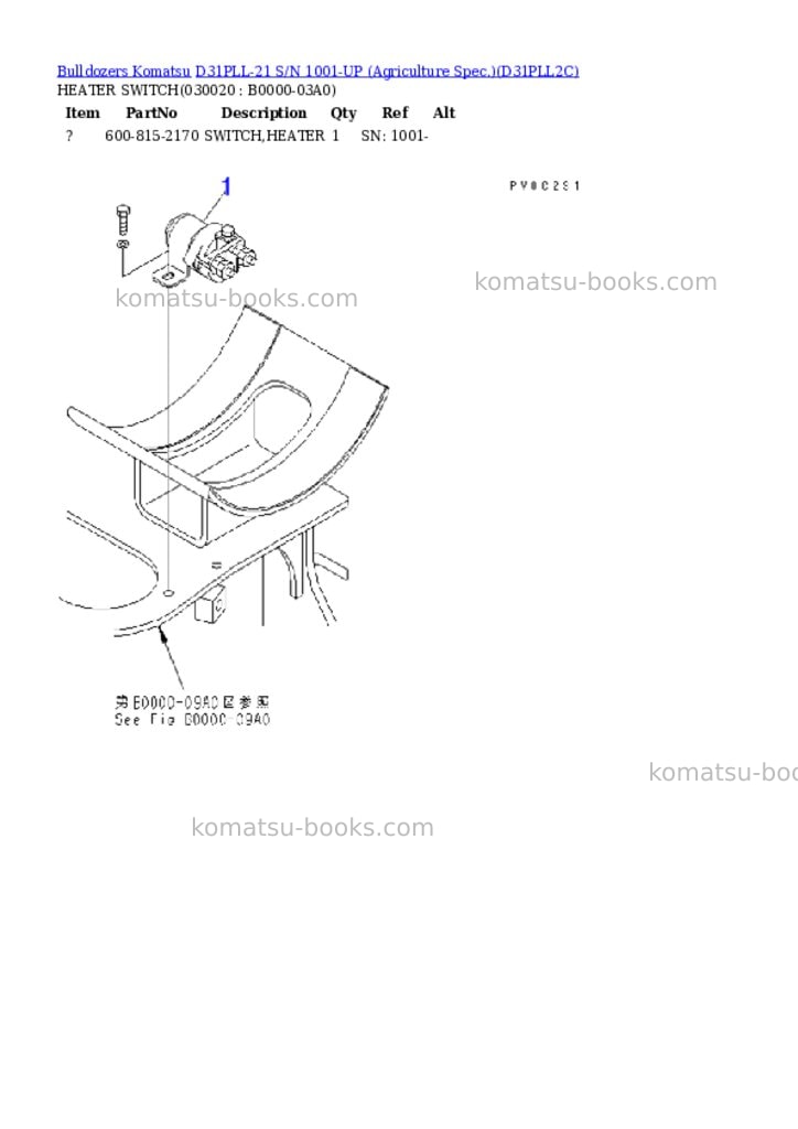 Komatsu D31PLL-21 S/N 1001-UP (Agriculture Spec.) Parts catalog cover