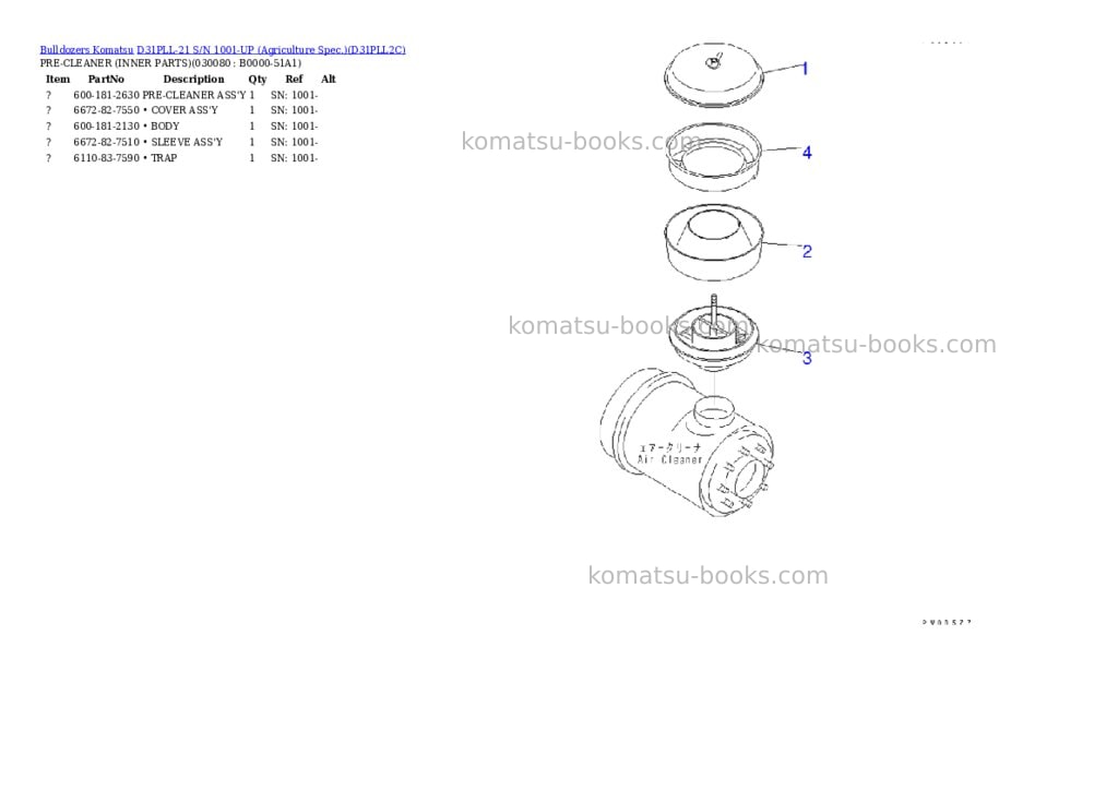 Komatsu D31PLL-21 S/N 1001-UP (Agriculture Spec.) Parts catalog cover Page 7