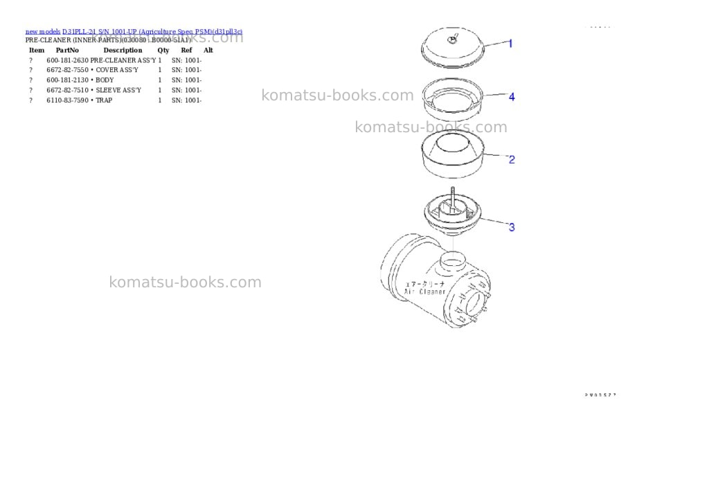 Komatsu D31PLL-21 S/N 1001-UP (Agriculture Spec. PSM) Parts catalog cover Page 5