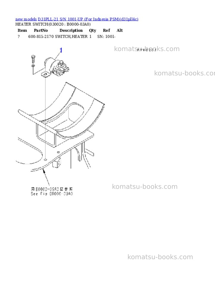 Komatsu D31PLL-21 S/N 1001-UP (For Indnesia PSM) Parts catalog cover Page 2
