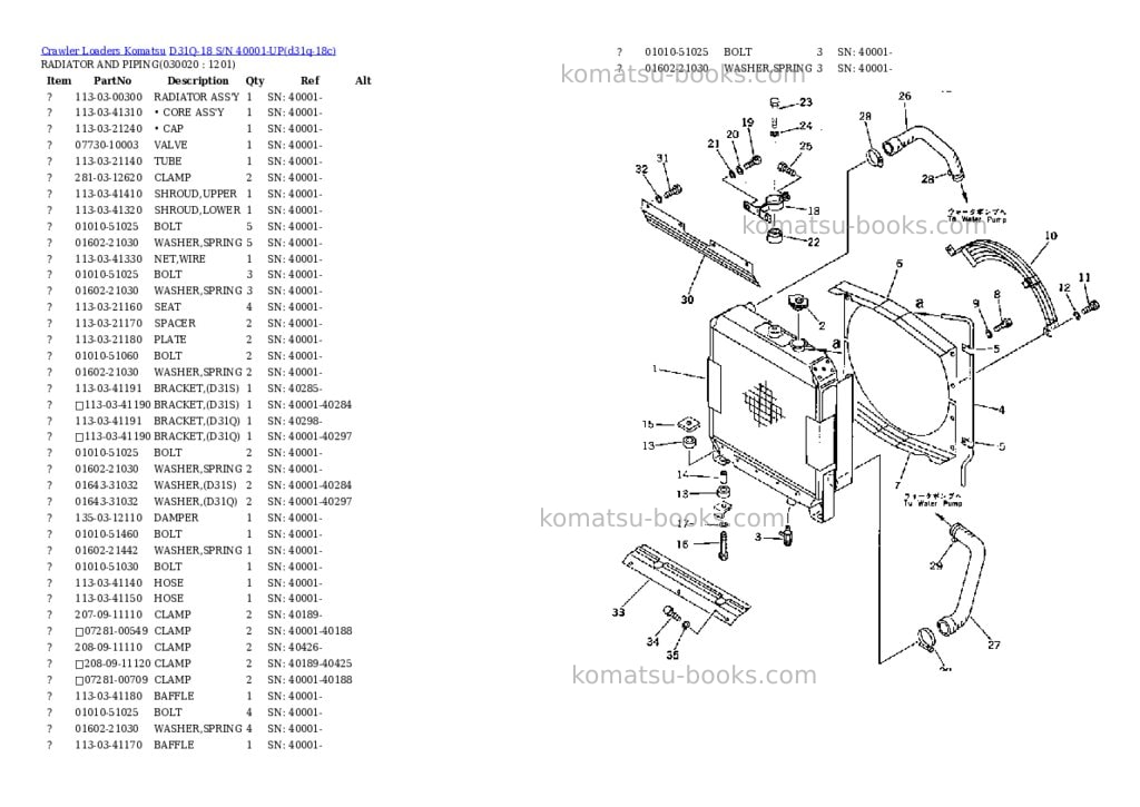 Komatsu D31Q-18 S/N 40001-UP Parts catalog cover