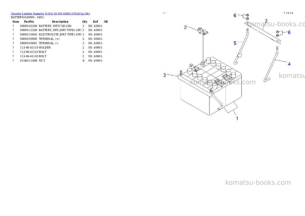 Komatsu D31Q-18 S/N 40001-UP Parts catalog cover Page 8