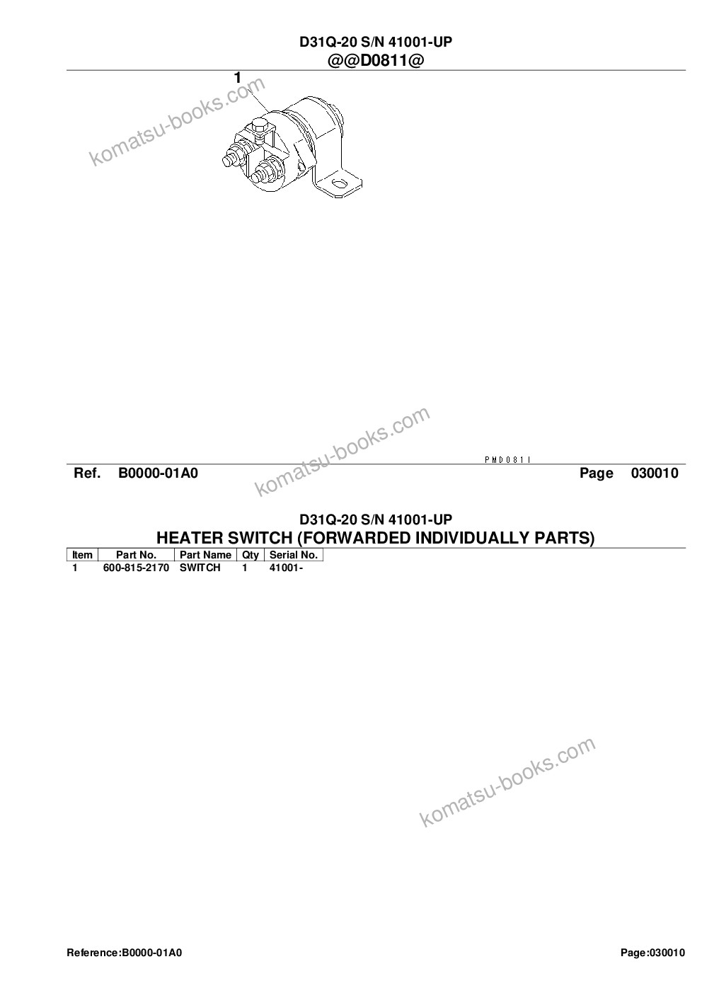 Komatsu d31q-20 s/n 41001-up Parts catalog cover Page 3