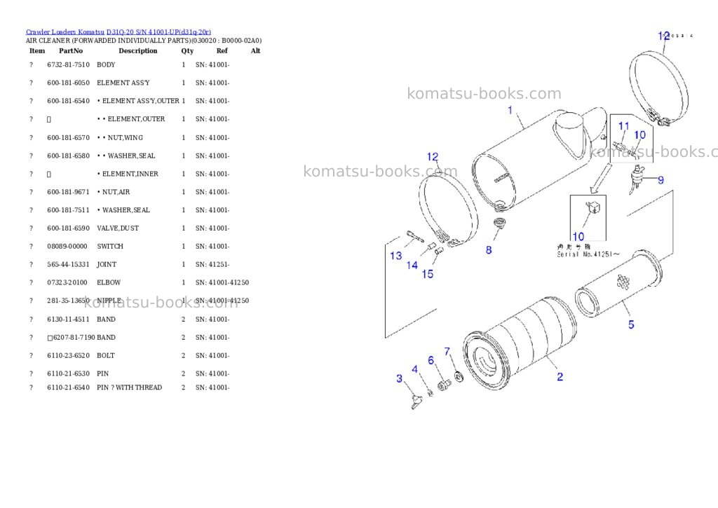 Komatsu D31Q-20 S/N 41001-UP Parts catalog cover
