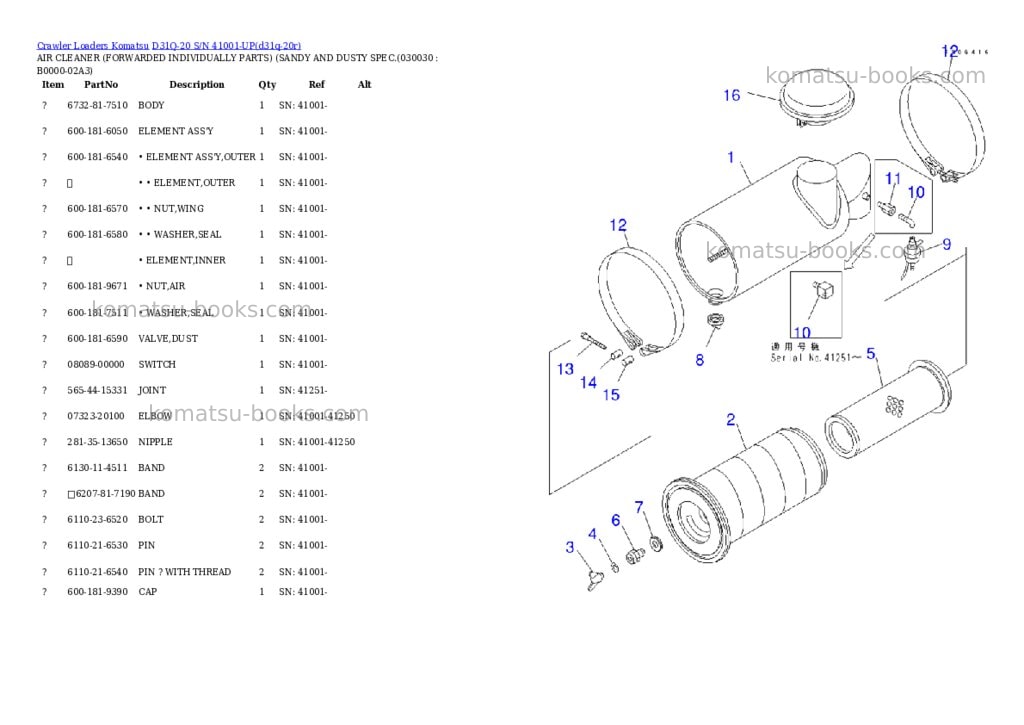 Komatsu D31Q-20 S/N 41001-UP Parts catalog cover Page 2