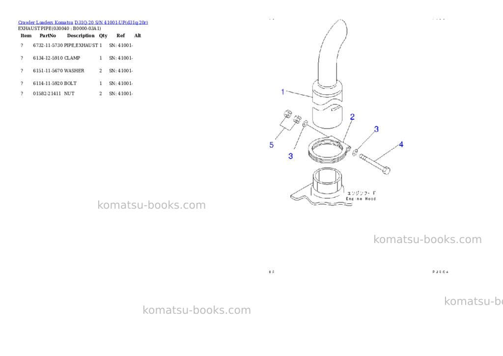 Komatsu D31Q-20 S/N 41001-UP Parts catalog cover Page 3