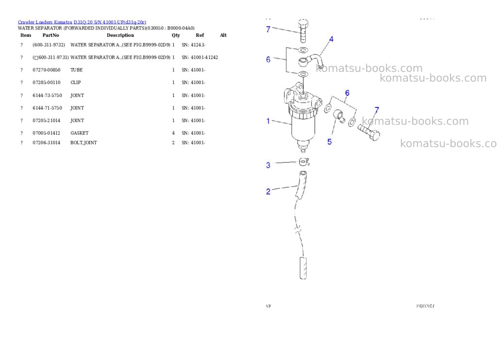 Komatsu D31Q-20 S/N 41001-UP Parts catalog cover Page 4