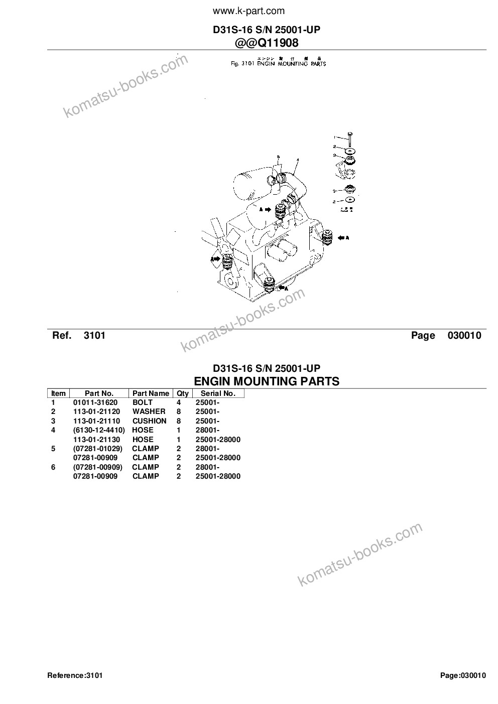 Komatsu d31s-16 s/n 25001-up Parts catalog cover Page 3 Komatsu d31s-16 s/n 25001-up Parts catalog cover Page 3