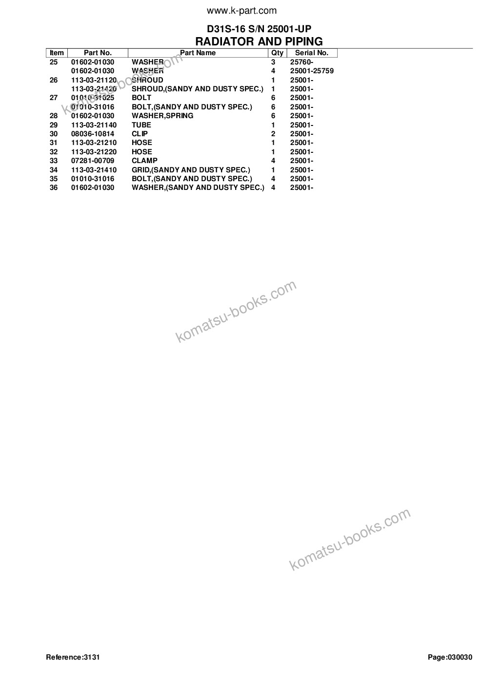 Komatsu d31s-16 s/n 25001-up Parts catalog cover Page 7 Komatsu d31s-16 s/n 25001-up Parts catalog cover Page 7