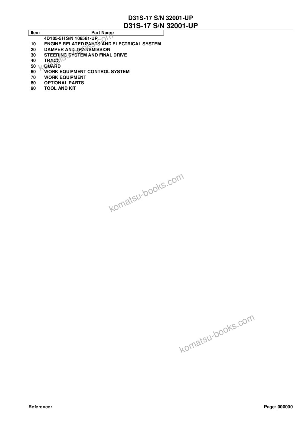 Komatsu D31S-17 S/N 32001-UP Parts catalog cover