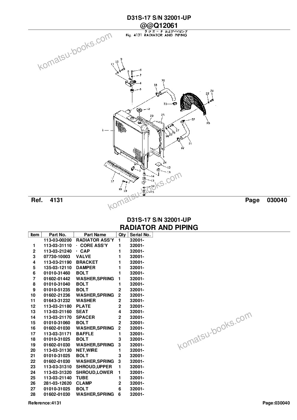 Komatsu D31S-17 S/N 32001-UP Parts catalog cover Page 8