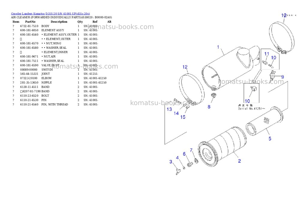 Komatsu D31S-20 S/N 41001-UP Parts catalog cover Komatsu D31S-20 S/N 41001-UP Parts catalog cover