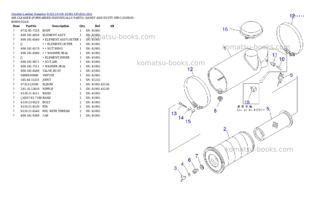 Komatsu D31S-20 S/N 41001-UP Parts catalog cover Page 2 Komatsu D31S-20 S/N 41001-UP Parts catalog cover Page 2