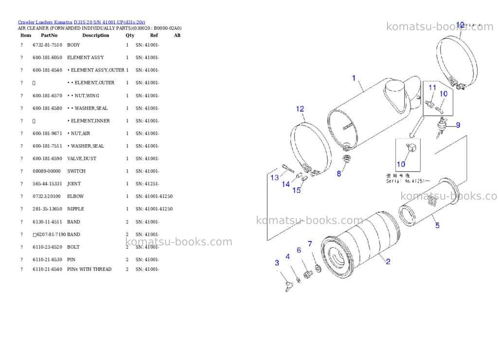 Komatsu d31s-20 s/n 41001-up Parts catalog cover