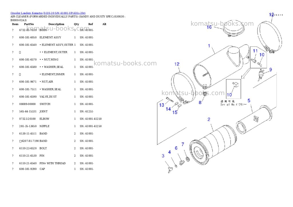 Komatsu d31s-20 s/n 41001-up Parts catalog cover Page 2
