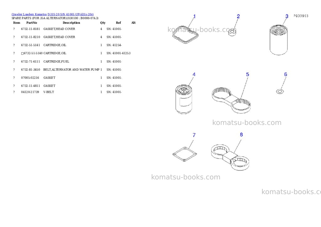 Komatsu d31s-20 s/n 41001-up Parts catalog cover Page 9