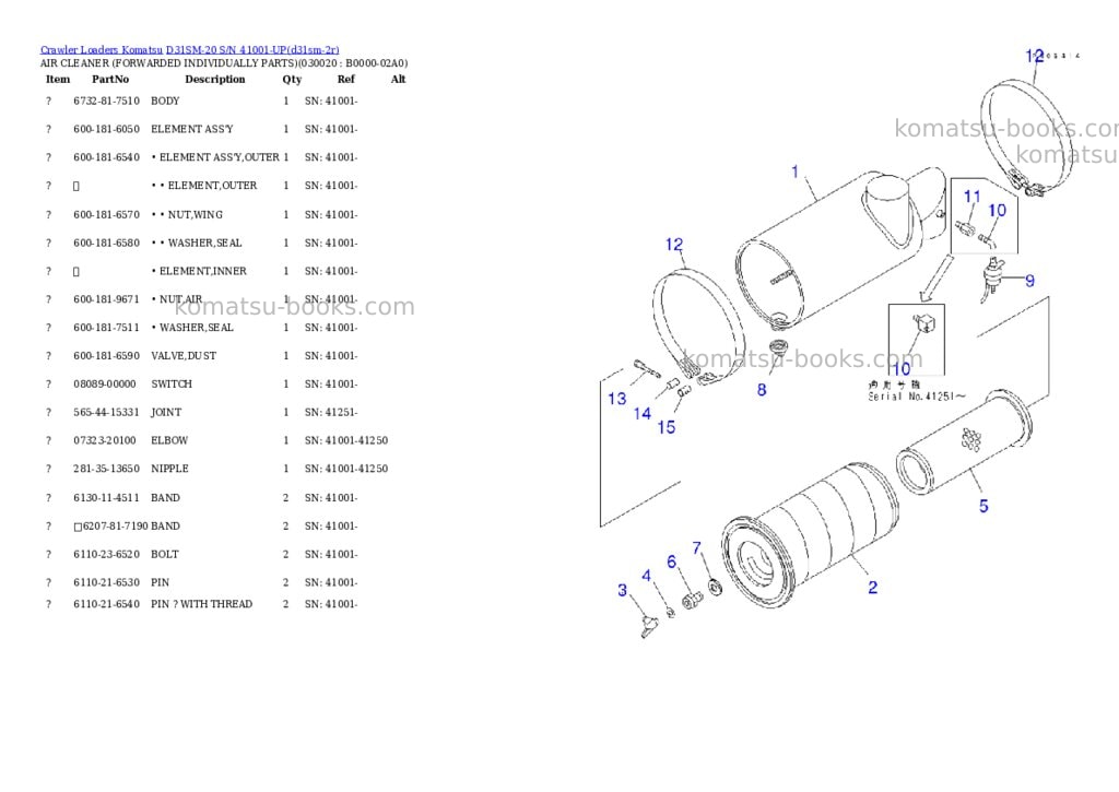 Komatsu d31sm-20 s/n 41001-up Parts catalog cover Komatsu d31sm-20 s/n 41001-up Parts catalog cover