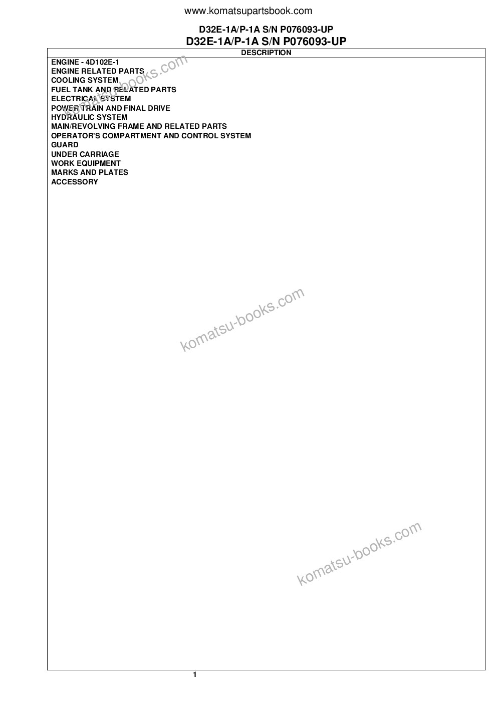 Komatsu d32e-1a/p-1a s/n p076093-up Parts catalog cover Page 2