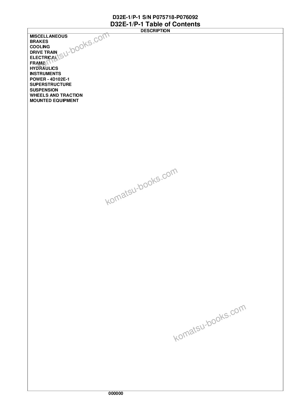 Komatsu d32e-1/p-1 s/n p075718-p076092 Parts catalog cover Page 2