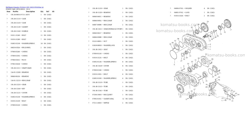 Komatsu d355a-5 s/n 12622-up Parts catalog cover