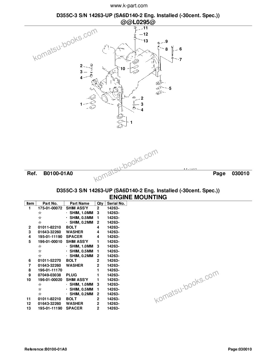 Komatsu d355c-3 s/n 14263-up sa6d140-2 eng. installed -30cent. spec. Parts catalog cover Page 3