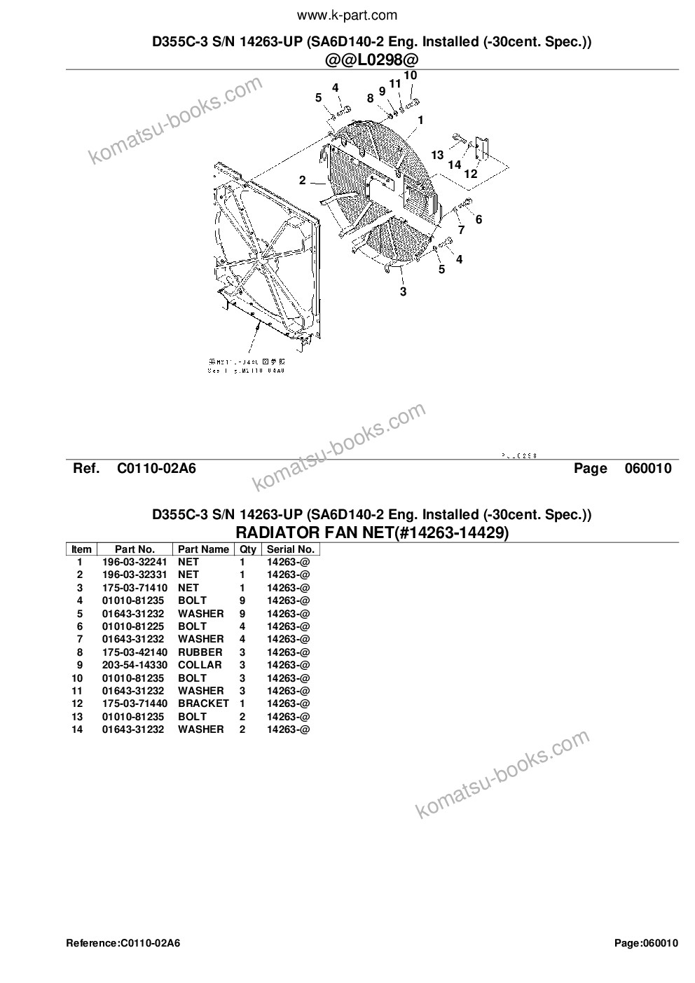 Komatsu d355c-3 s/n 14263-up sa6d140-2 eng. installed -30cent. spec. Parts catalog cover Page 6