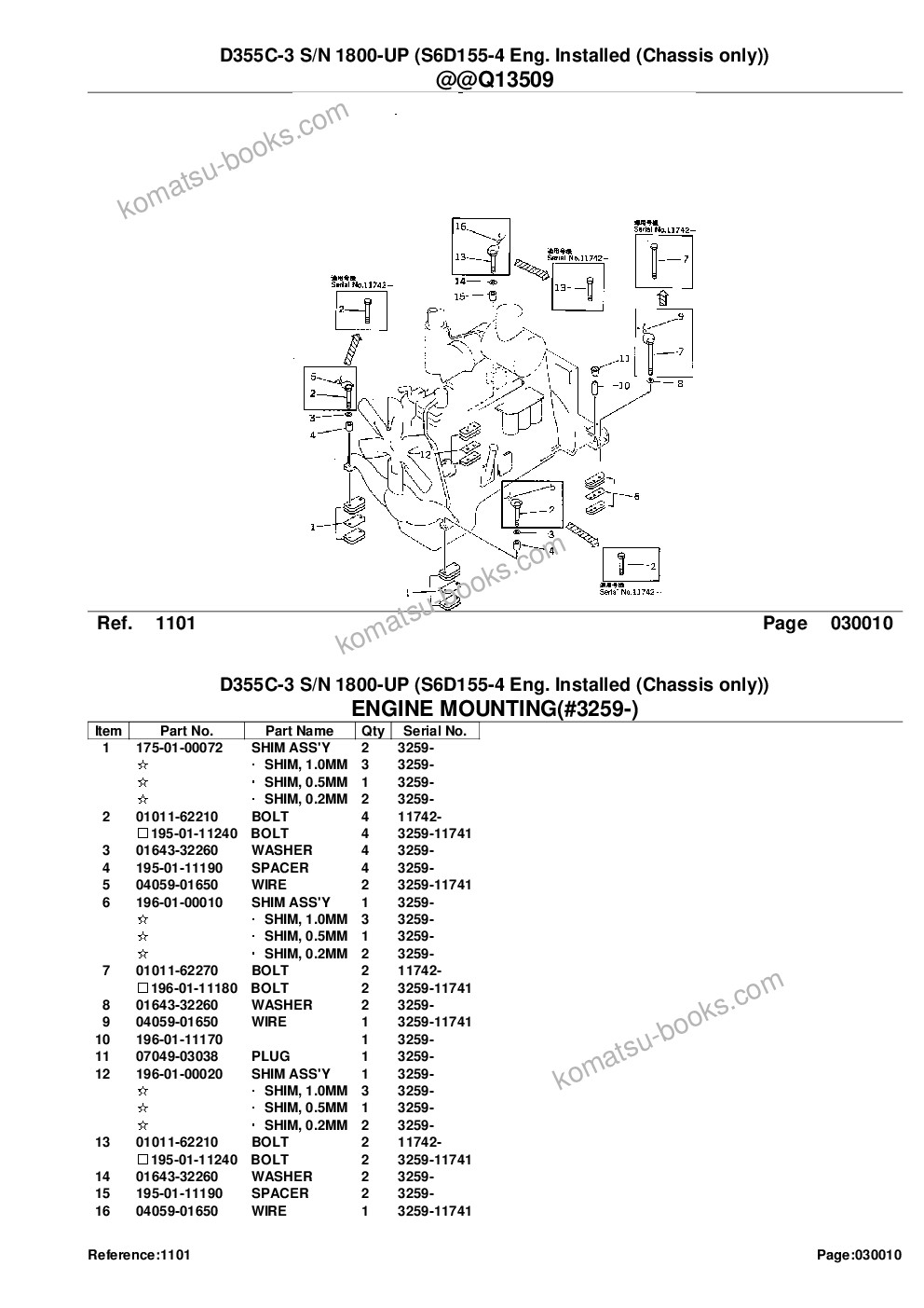 Komatsu d355c-3 s/n 1800-up s6d155-4 eng. installed chassis only Каталог запчастей обложка Страница 3