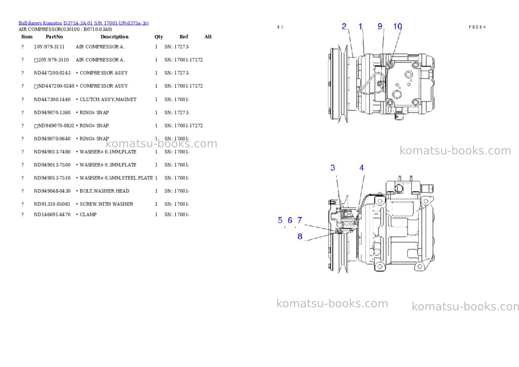 Komatsu d375a-3a-01 s/n 17001-up Parts catalog cover Page 9