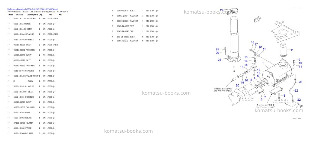 Komatsu d375a-3-01 s/n 17001-up Parts catalog cover