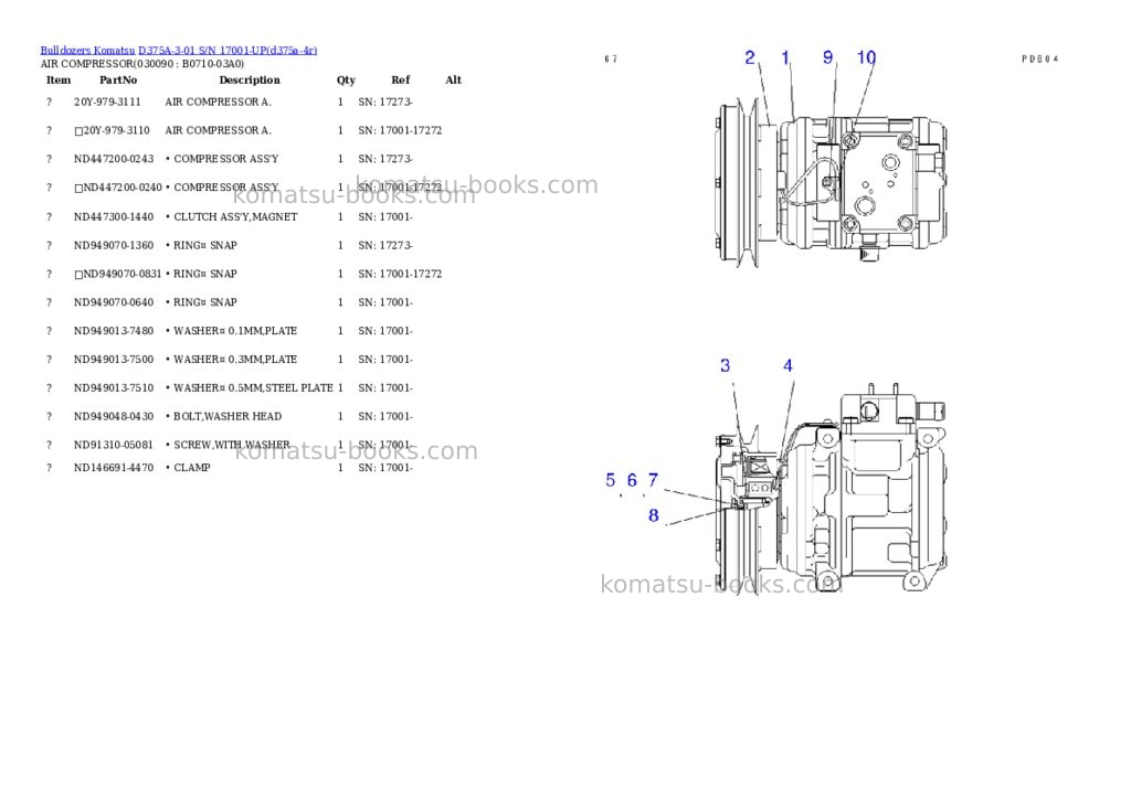 Komatsu d375a-3-01 s/n 17001-up Parts catalog cover Page 8