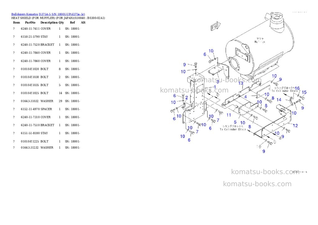 Komatsu d375a-5 s/n 18001-up Parts catalog cover Page 3