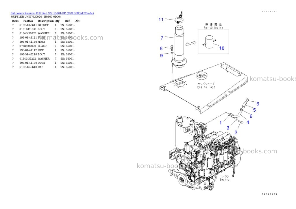 Komatsu d375a-5 s/n 55001-up w/o egr Parts catalog cover