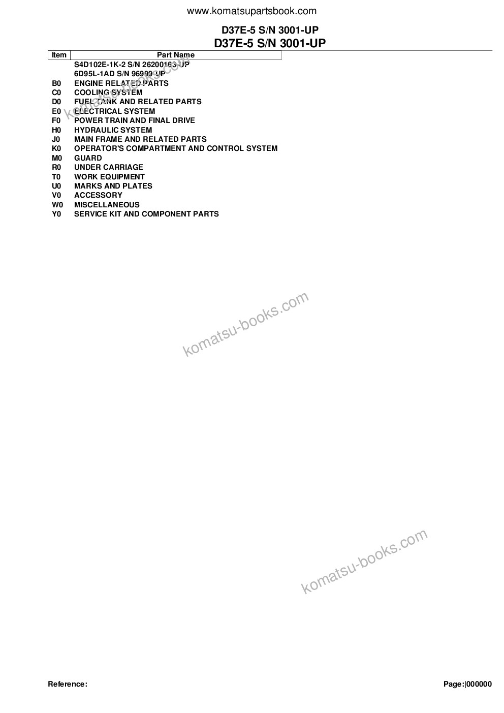 Komatsu d37e-5 s/n 3001-up Parts catalog cover Komatsu d37e-5 s/n 3001-up Parts catalog cover