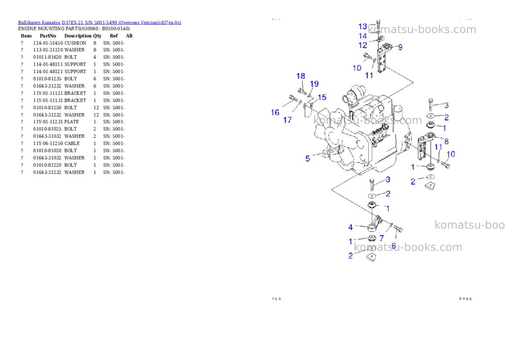 Komatsu D37EX-21 S/N 5001-5499 (Overseas Version) Parts catalog cover Page 5 Komatsu D37EX-21 S/N 5001-5499 (Overseas Version) Parts catalog cover Page 5