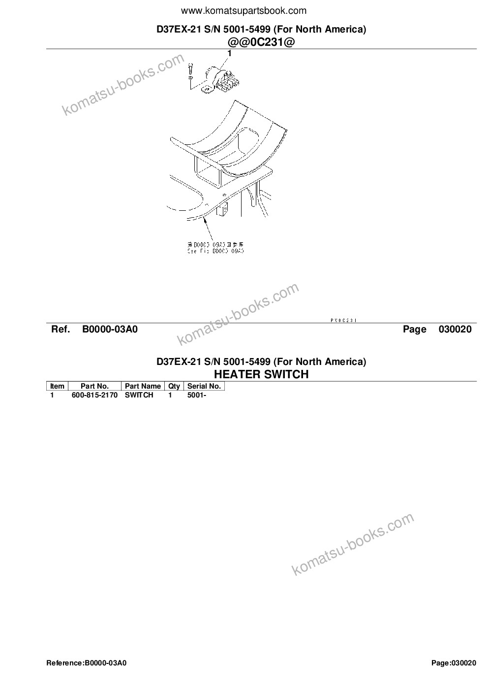 Komatsu D37EX-21 S/N 5001-5499 (For North America) Parts catalog cover Page 5