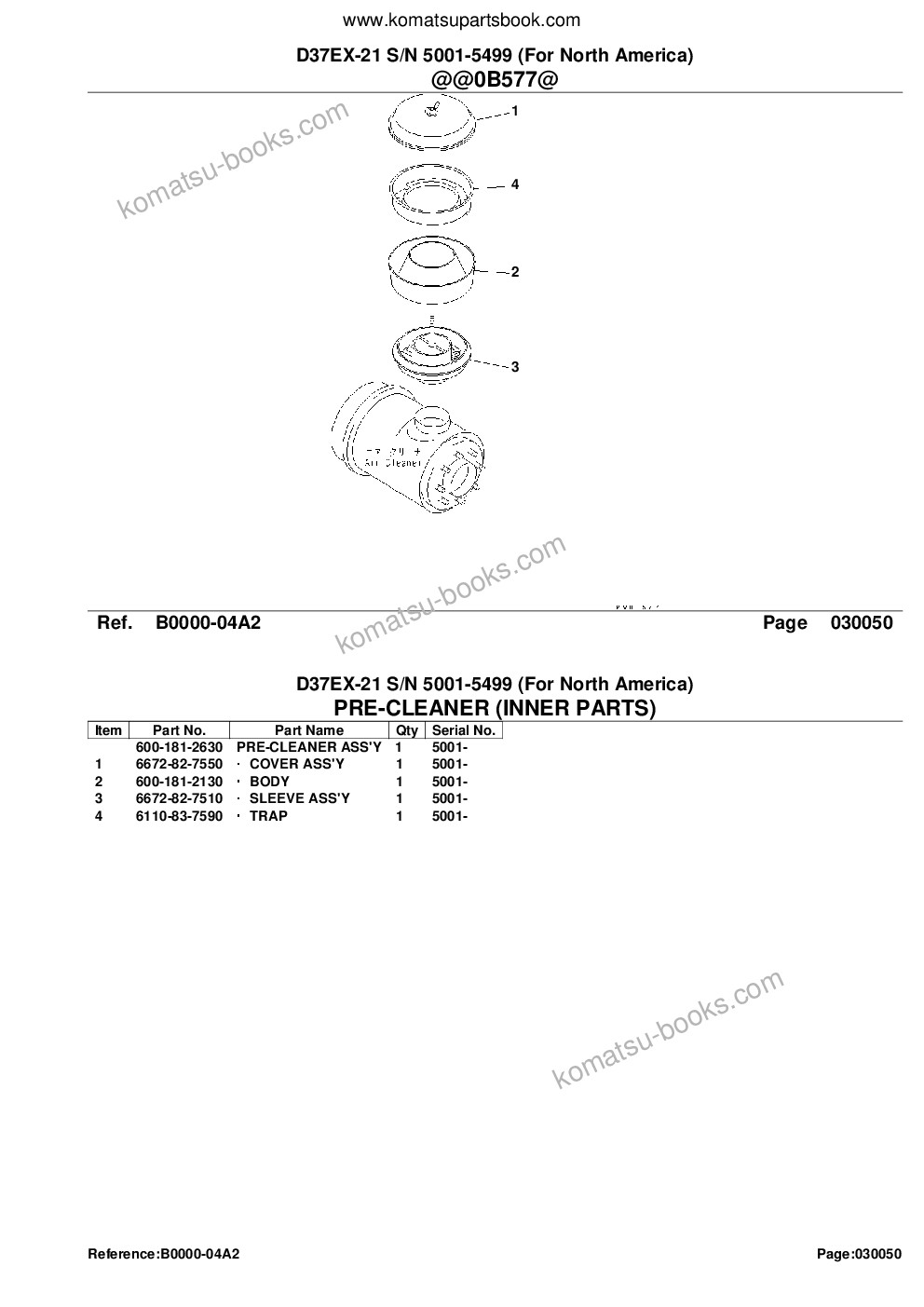 Komatsu D37EX-21 S/N 5001-5499 (For North America) Parts catalog cover Page 8