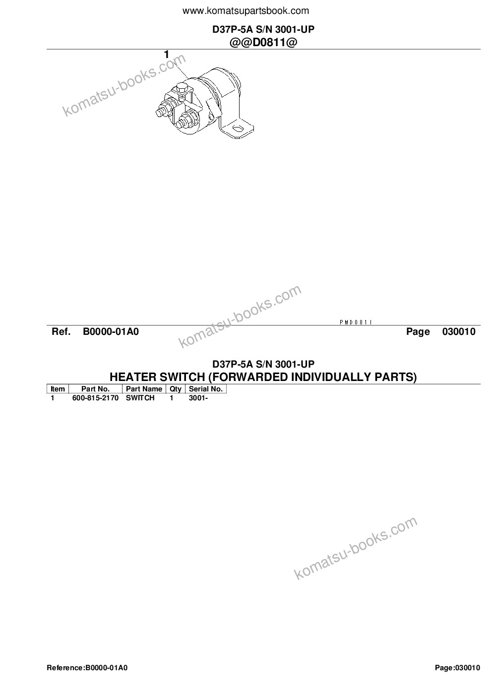 Komatsu D37P-5A S/N 3001-UP Parts catalog cover Page 3 Komatsu D37P-5A S/N 3001-UP Parts catalog cover Page 3