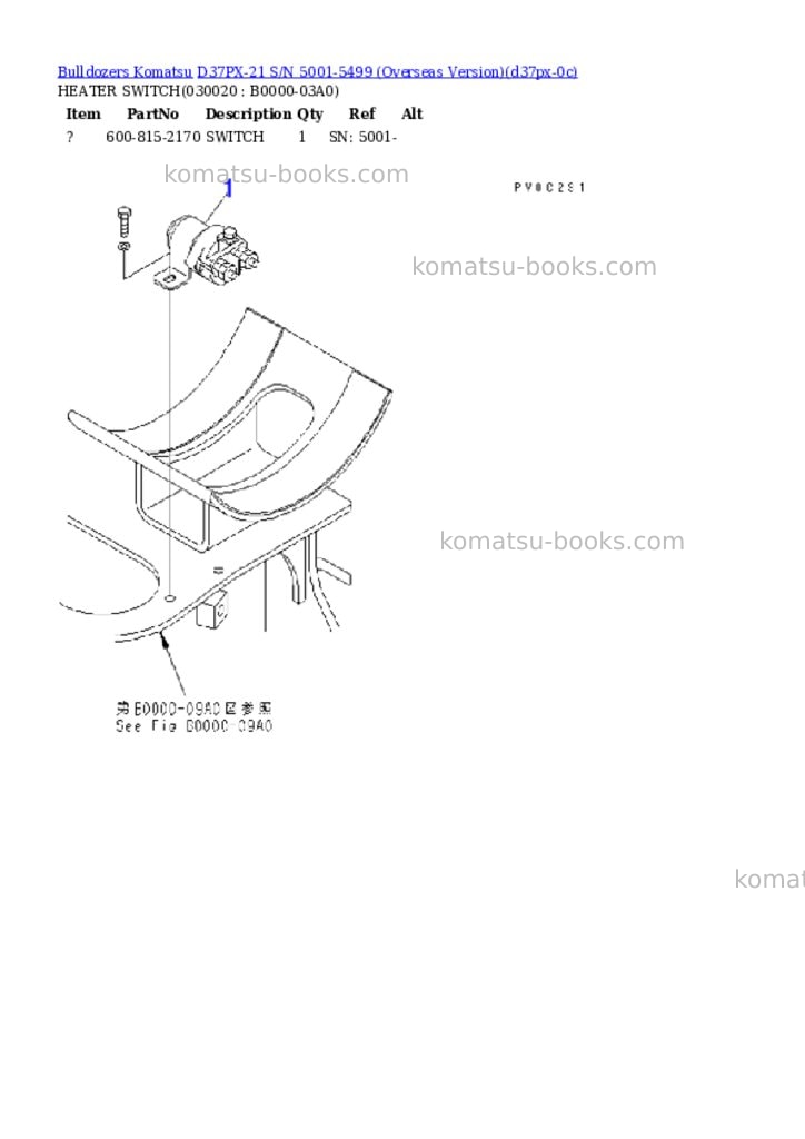 Komatsu D37PX-21 S/N 5001-5499 (Overseas Version) Parts catalog cover Komatsu D37PX-21 S/N 5001-5499 (Overseas Version) Parts catalog cover