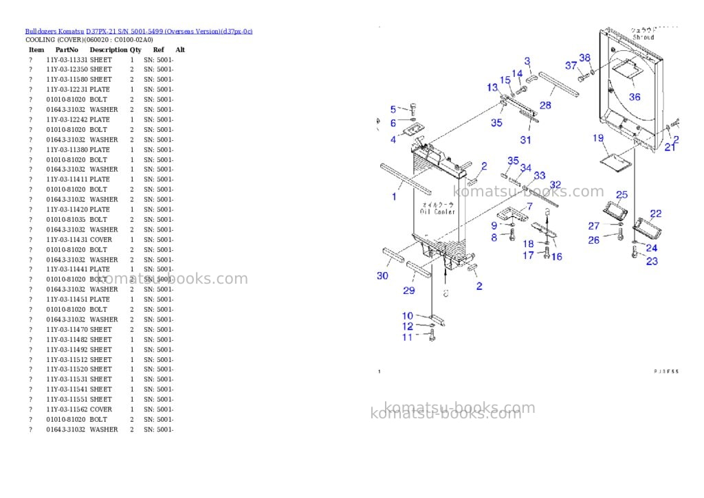 Komatsu D37PX-21 S/N 5001-5499 (Overseas Version) Parts catalog cover Page 10 Komatsu D37PX-21 S/N 5001-5499 (Overseas Version) Parts catalog cover Page 10