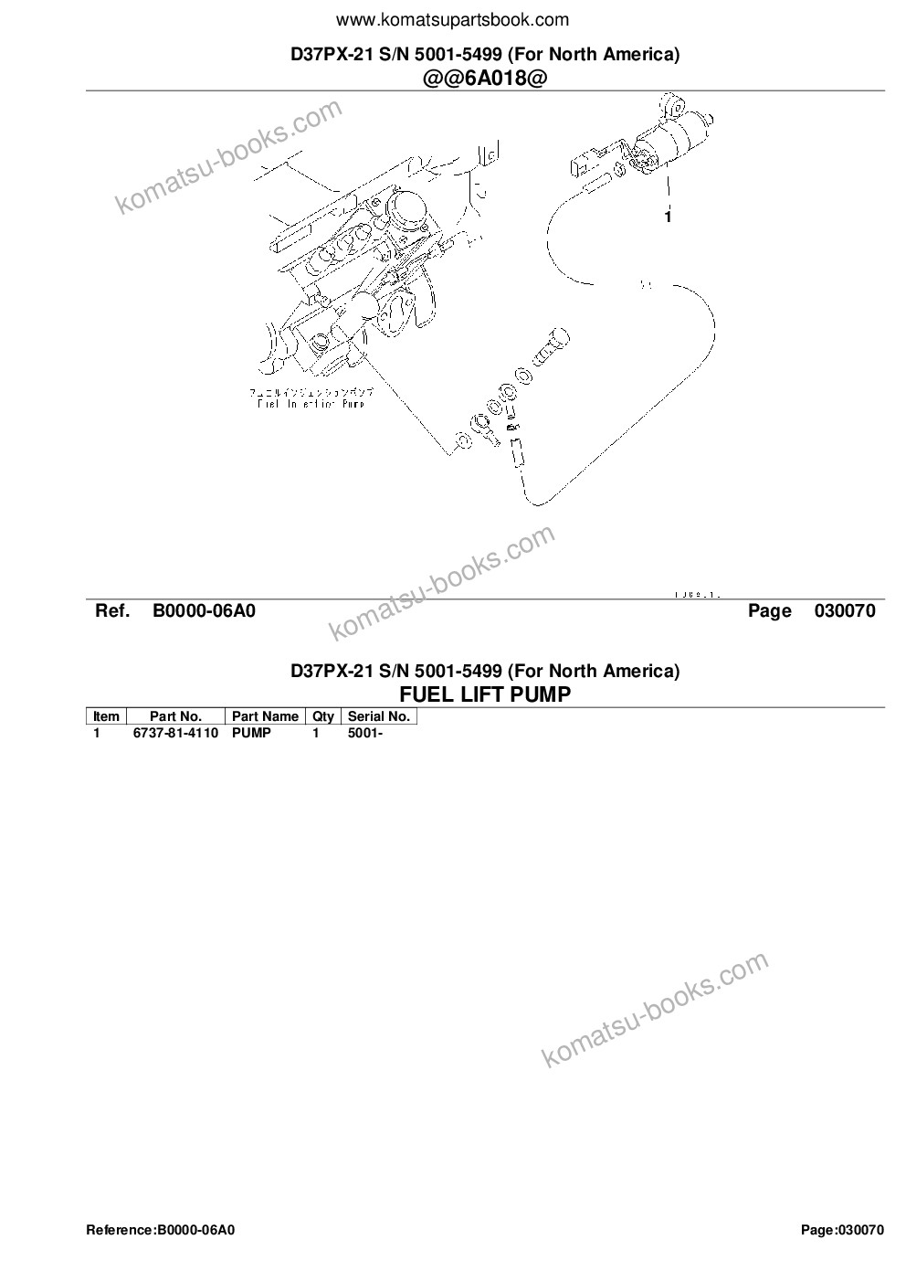 Komatsu D37PX-21 S/N 5001-5499 (For North America) Parts catalog cover Page 10