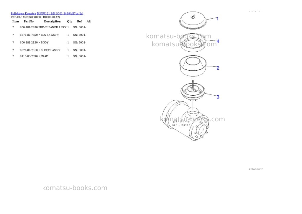Komatsu d37px-21 s/n 5001-5499 Parts catalog cover Page 4 Komatsu d37px-21 s/n 5001-5499 Parts catalog cover Page 4