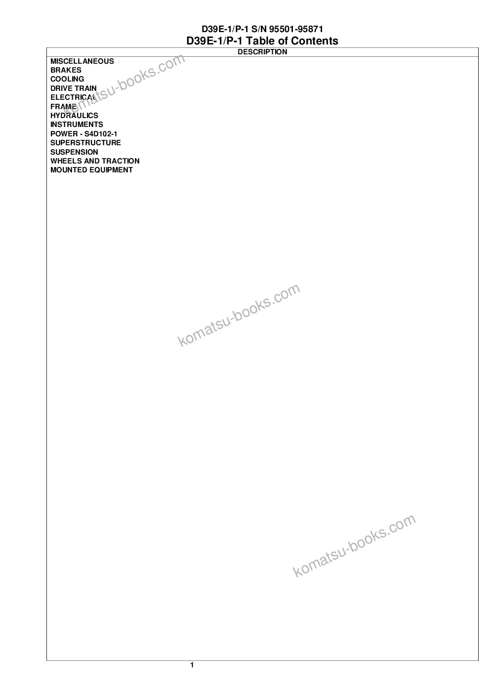Komatsu d39e-1/p-1 s/n p095501-p095871 Parts catalog cover Page 2 Komatsu d39e-1/p-1 s/n p095501-p095871 Parts catalog cover Page 2