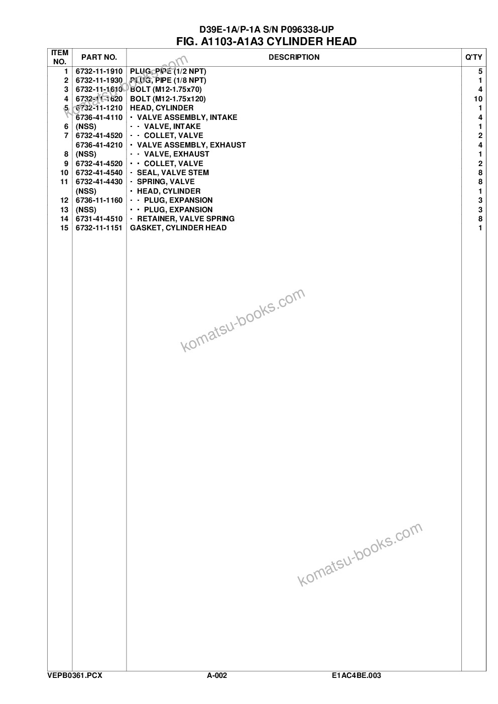 Komatsu d39e-1a/p-1a s/n p096338-up Parts catalog cover Page 5