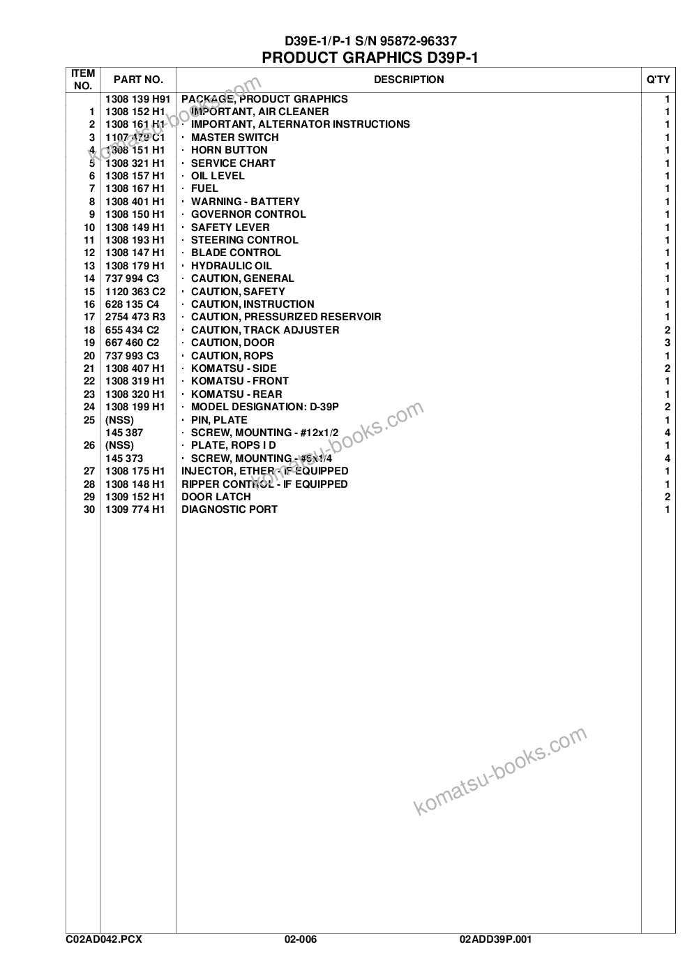 Komatsu d39e-1/p-1 s/n p095872-p096337 Parts catalog cover Page 9